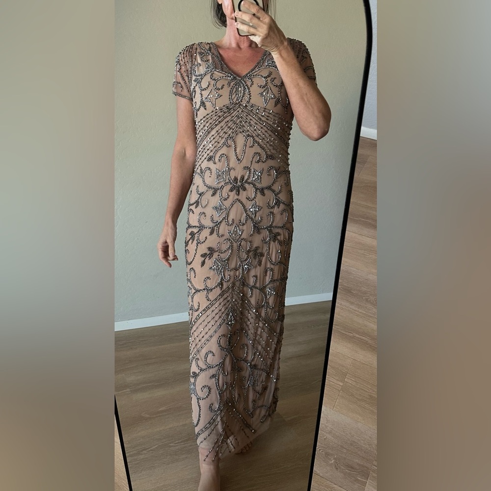 Pisarro Nights Beaded Mesh Maxi Dress - Rose - Picture 3 of 10